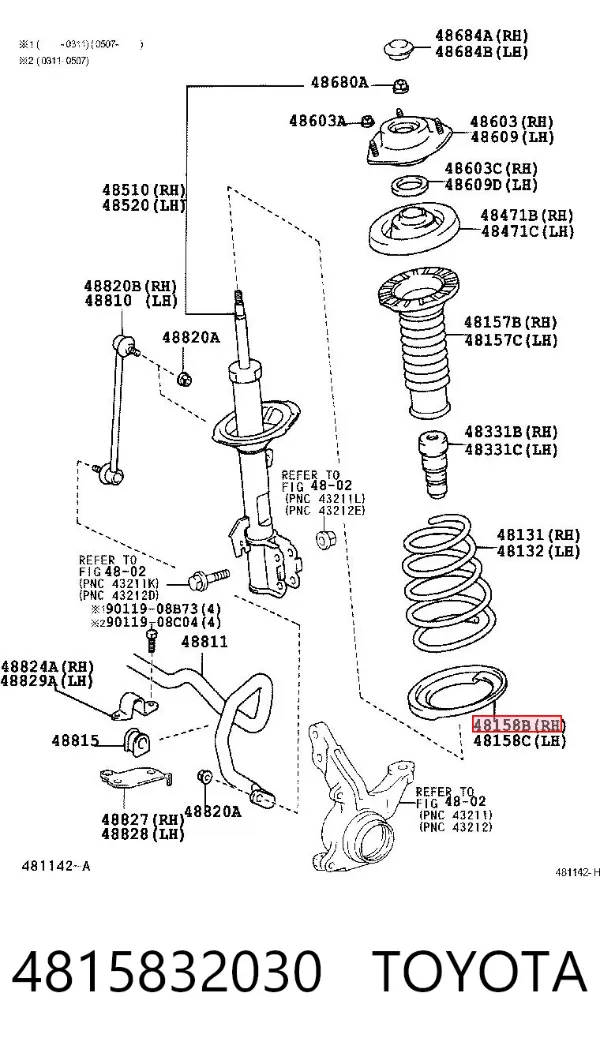 Aislador de resorte delantero superior 4815832030 Toyota