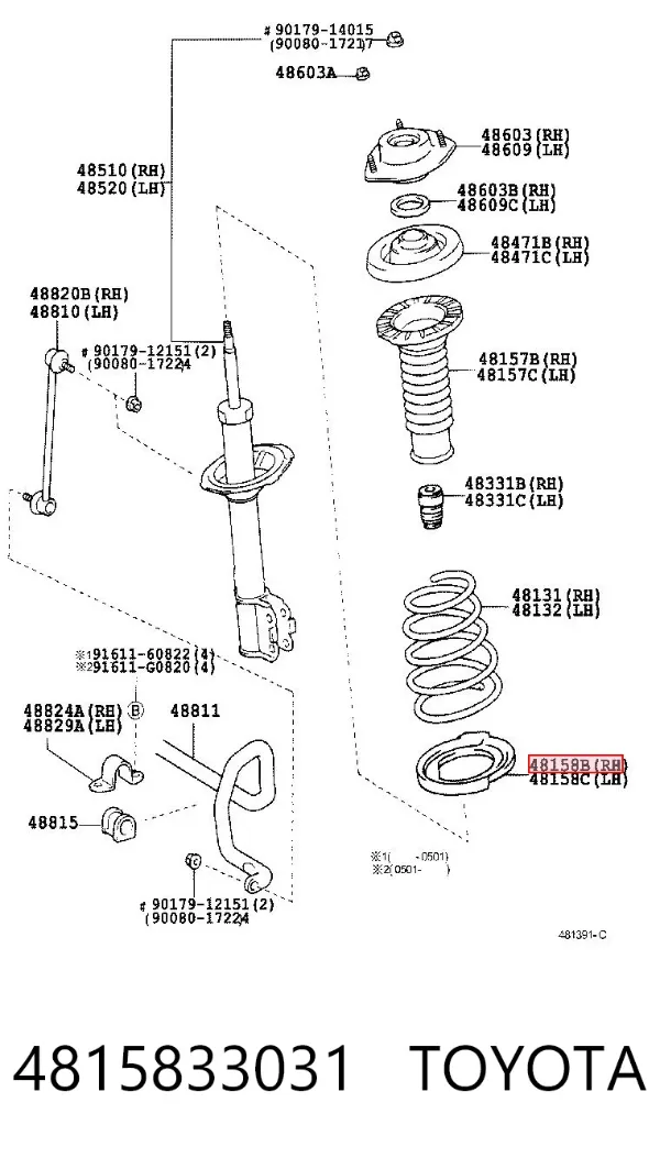 Espaciador de goma inferior del resorte delantero 4815833031 Toyota