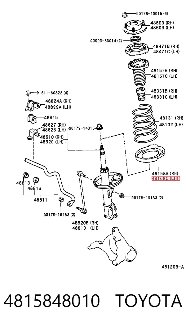Espaciador de goma inferior del resorte delantero 4815848010 Toyota