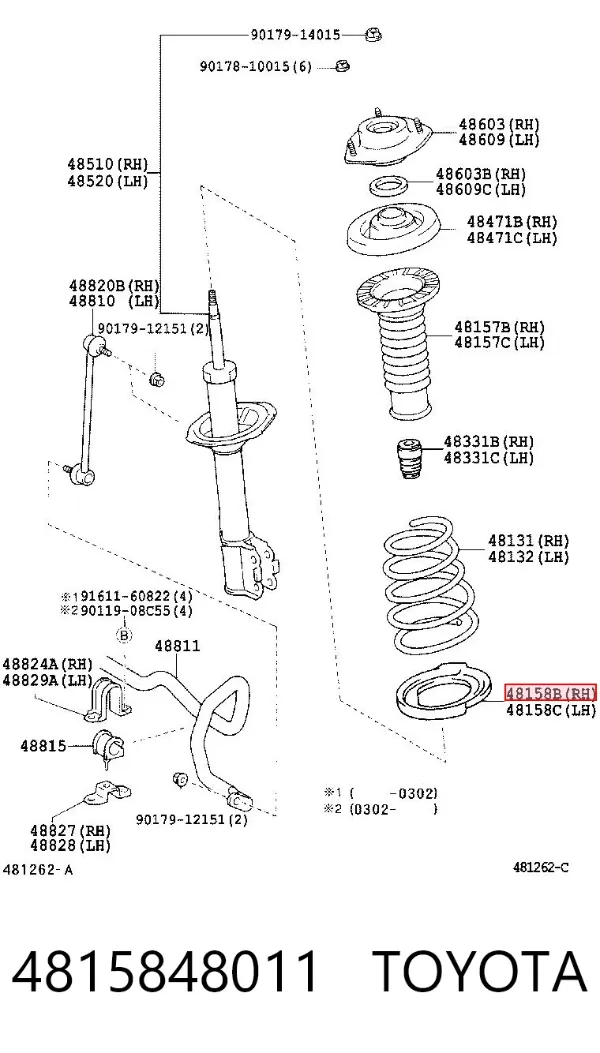 Espaciador de goma inferior del resorte delantero 4815848011 Toyota