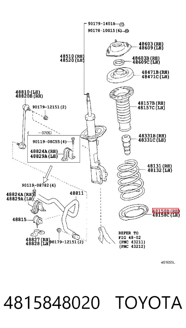 Espaciador de goma inferior del resorte delantero 4815848020 Toyota