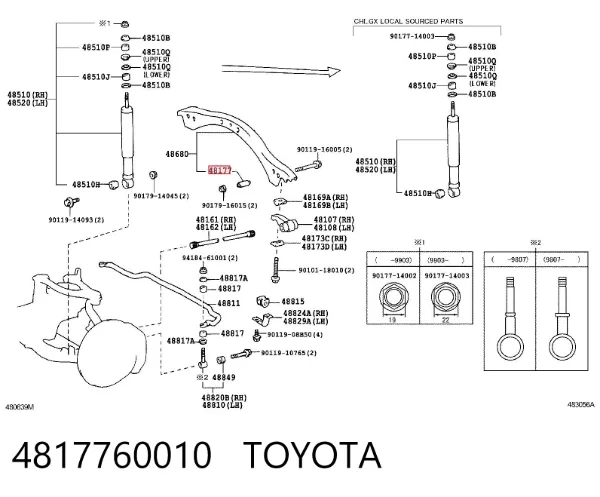Buje del brazo de suspensión delantero superior 4817760010 Toyota