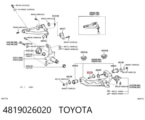 Perno de fijación del brazo inferior delantero 4819026020 Toyota
