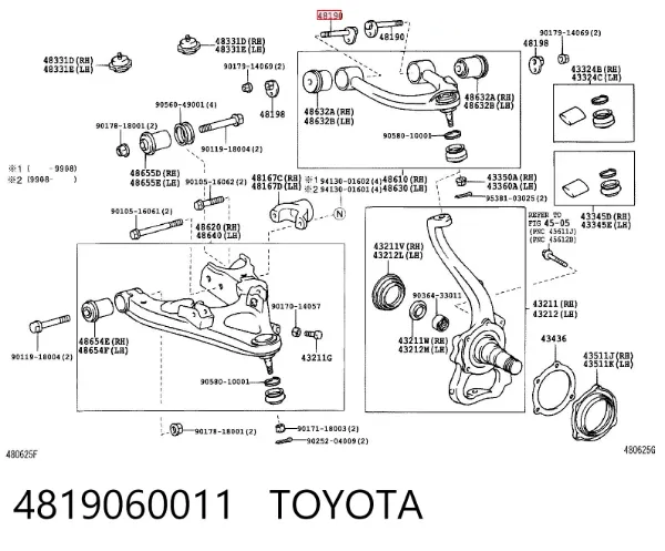 Perno de fijación del brazo de suspensión delantero superior 4819060011 Toyota