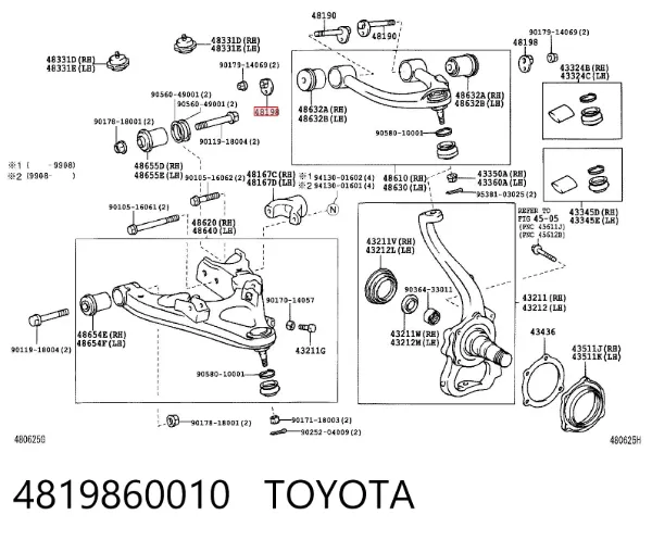 Tuerca del perno de fijación del brazo delantero inferior 4819860010 Toyota