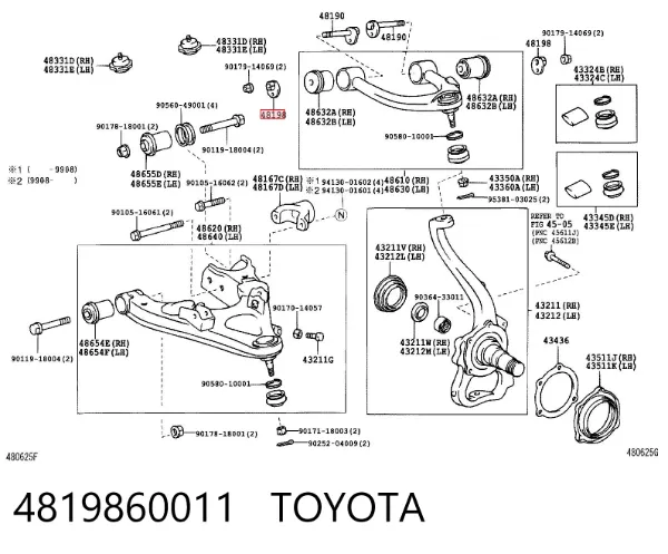Tuerca del perno de fijación del brazo delantero inferior 4819860011 Toyota