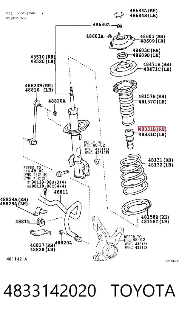 Tope de amortiguador delantero 4833142020 Toyota