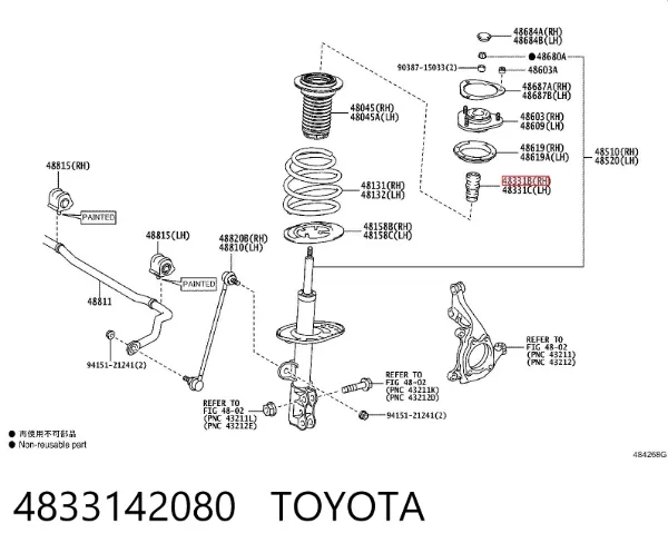 Tope de amortiguador delantero 4833142080 Toyota