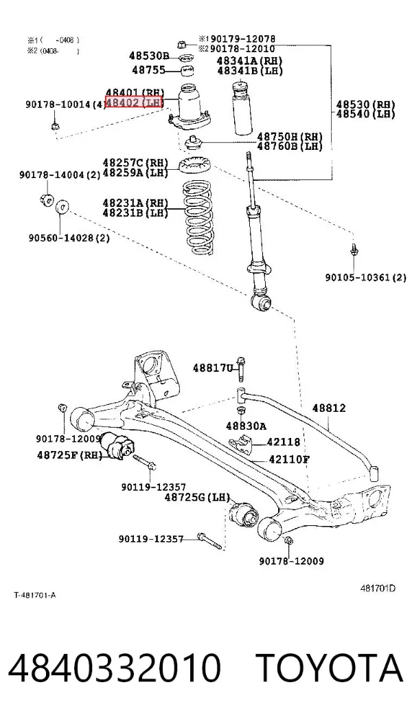 Soporte del amortiguador trasero izquierdo 4840332010 Toyota