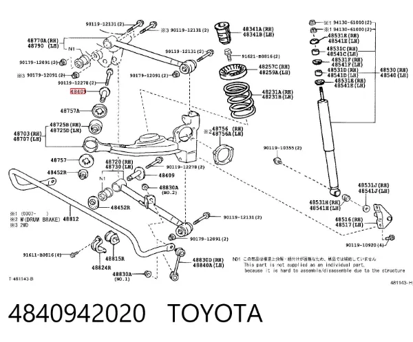 Perno interior del brazo de caída trasero 4840942020 Toyota