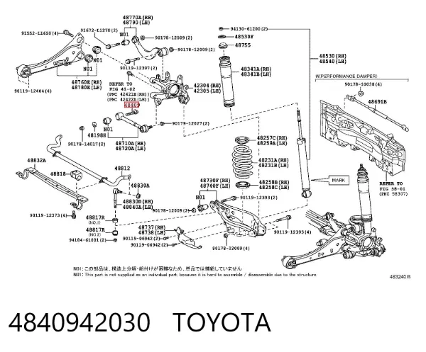 Perno interior del brazo de caída trasero 4840942030 Toyota