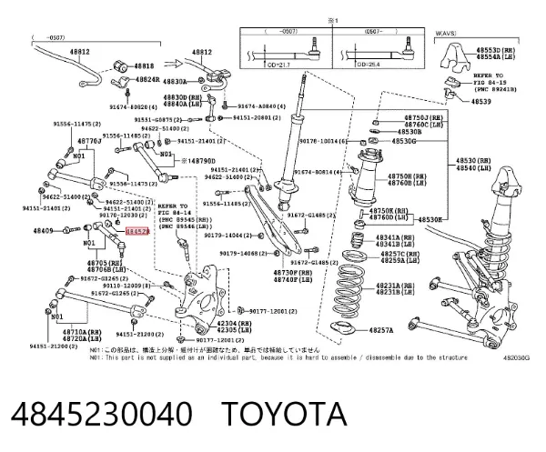 Perno de fijación interior del brazo oscilante inferior trasero 4845230040 Toyota