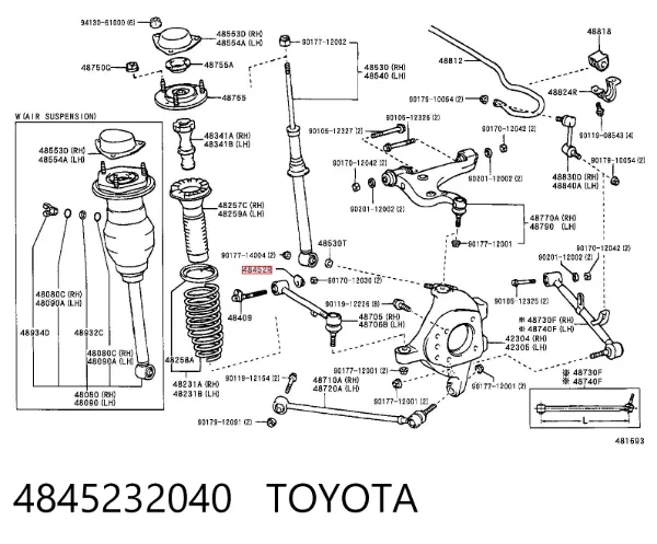 Perno interior del brazo de caída trasero 4845232040 Toyota