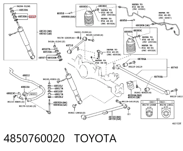 Buje de vástago de amortiguador trasero 4850760020 Toyota