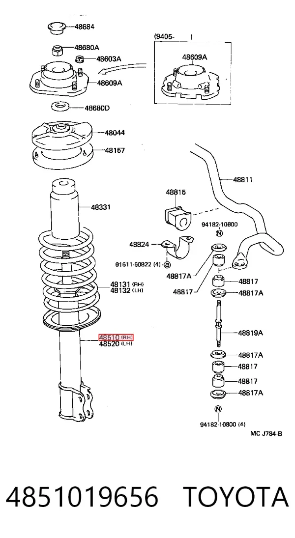 Amortiguador delantero derecho 4851019656 Toyota