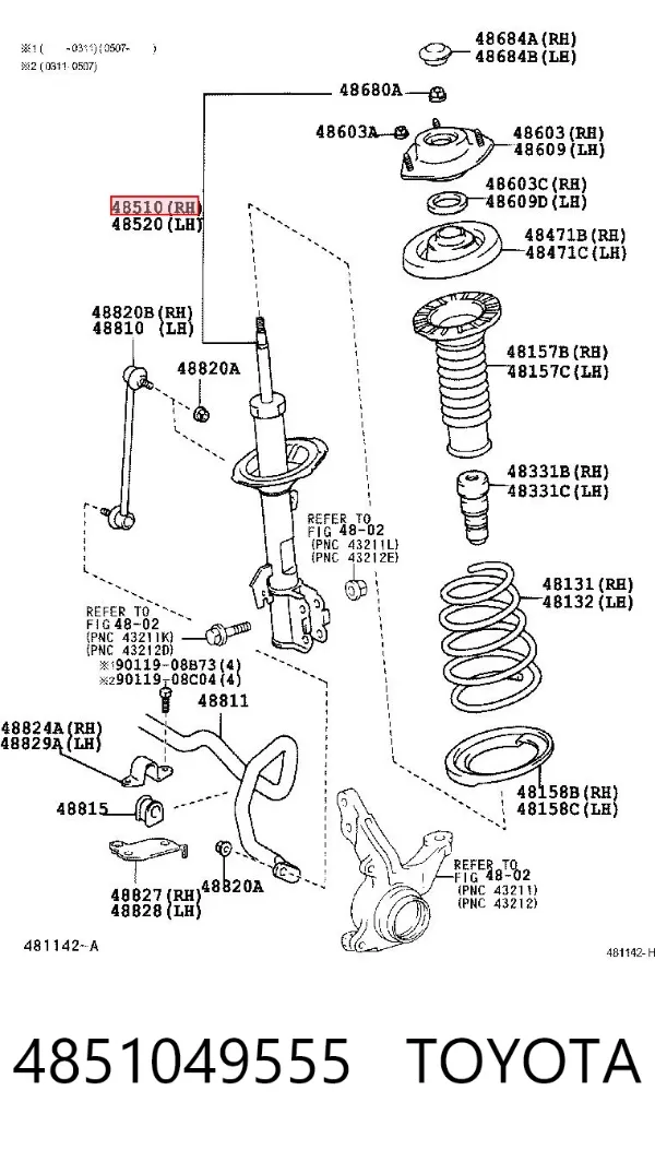 Amortiguador delantero derecho 4851049555 Toyota