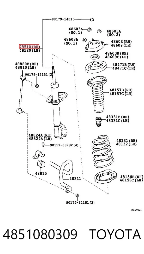 Amortiguador delantero derecho 4851080309 Toyota