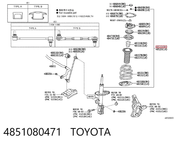 Amortiguador delantero derecho 4851080471 Toyota