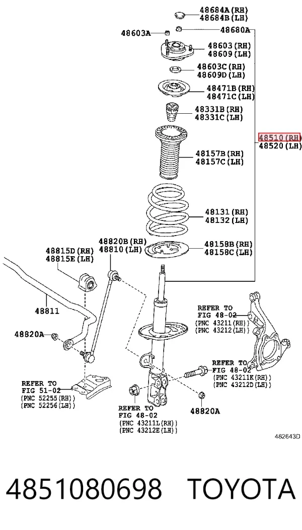 Amortiguador delantero derecho 4851080698 Toyota