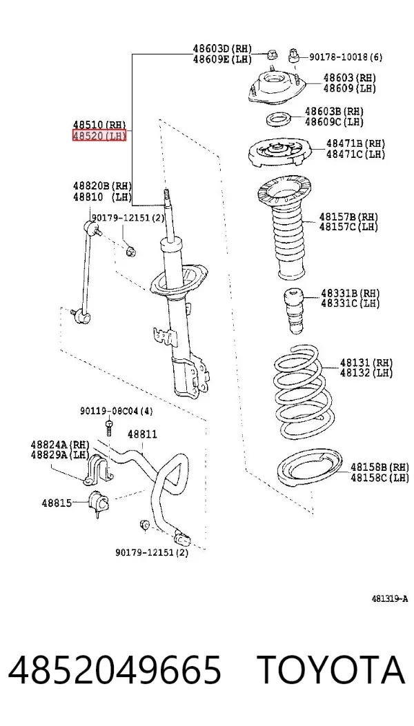 Amortiguador delantero izquierdo 4852049665 Toyota