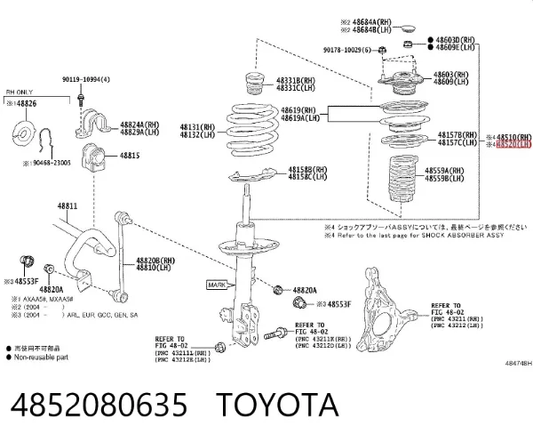 Amortiguador delantero izquierdo 4852080635 Toyota