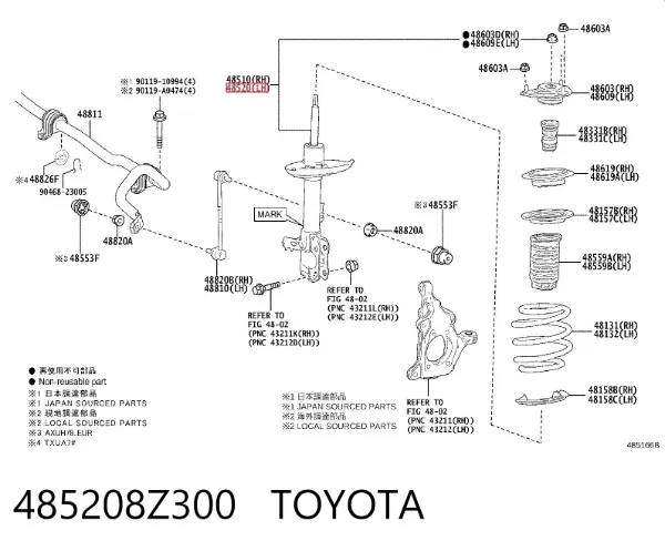 Amortiguador delantero izquierdo 485208Z300 Toyota