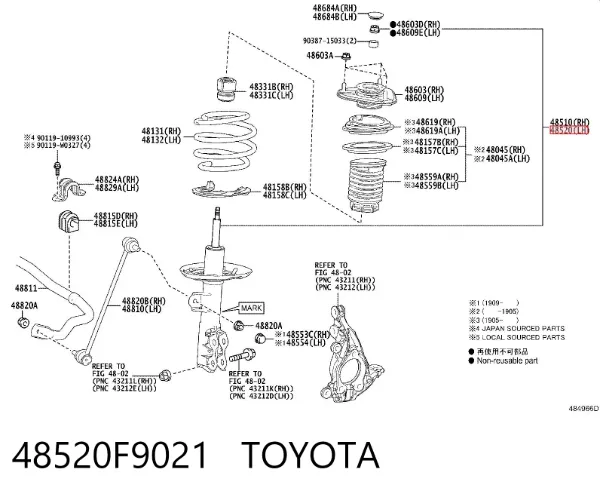 Amortiguador delantero izquierdo 48520F9021 Toyota