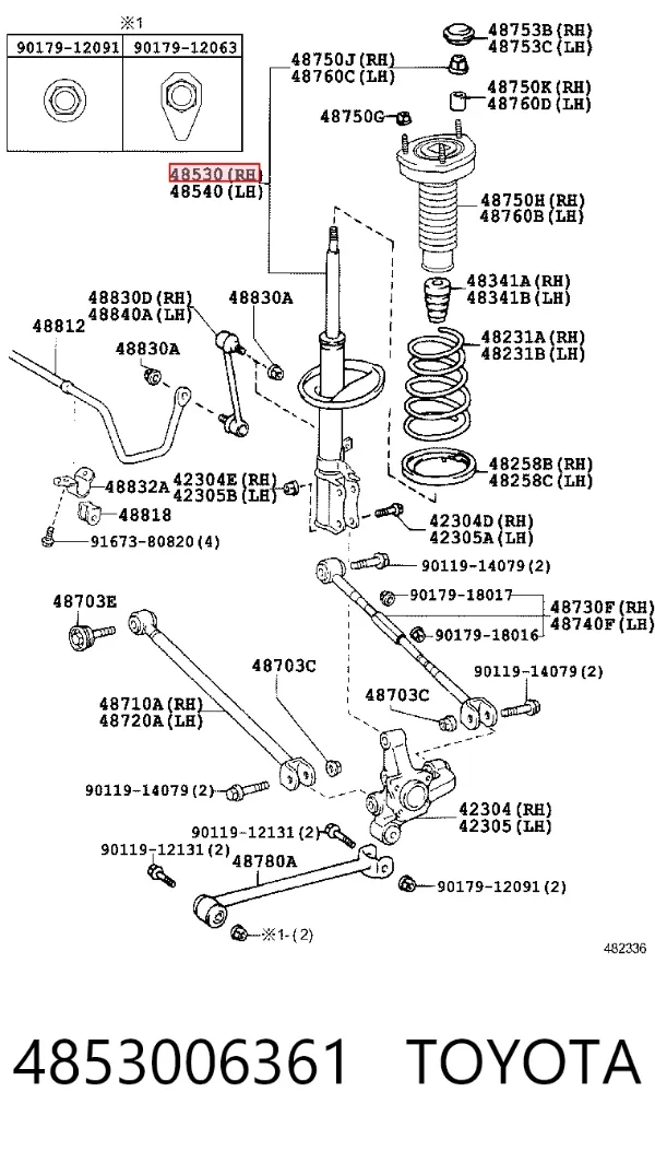 Amortiguador trasero derecho 4853006361 Toyota