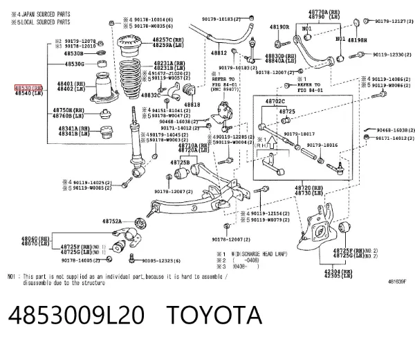 Amortiguador trasero derecho 4853009L20 Toyota