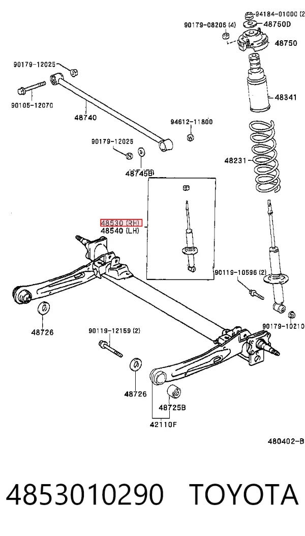 Amortiguador trasero derecho 4853010290 Toyota