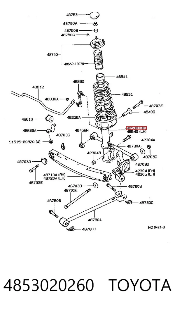 Amortiguador trasero derecho 4853020260 Toyota