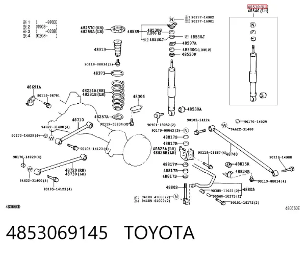 Amortiguador trasero 4853069145 Toyota