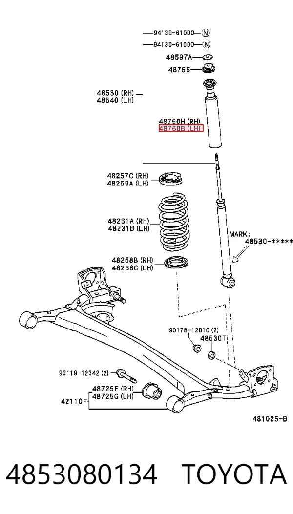 Tope de amortiguador trasero y guardapolvo 4853080134 Toyota