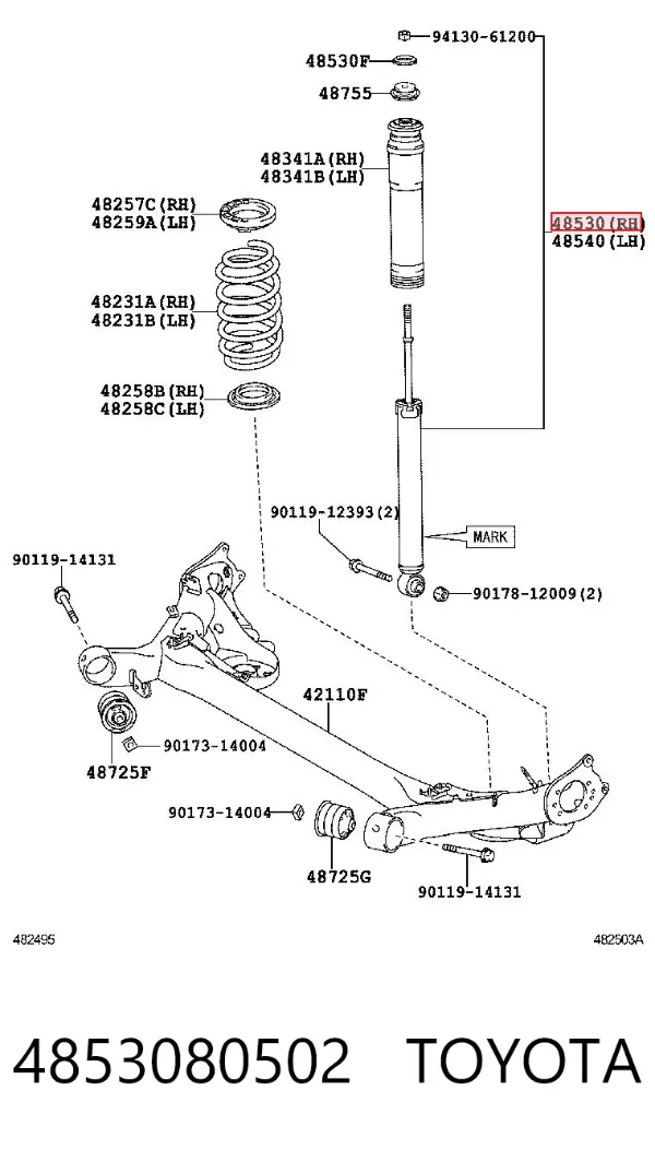 Amortiguador trasero derecho 4853080502 Toyota