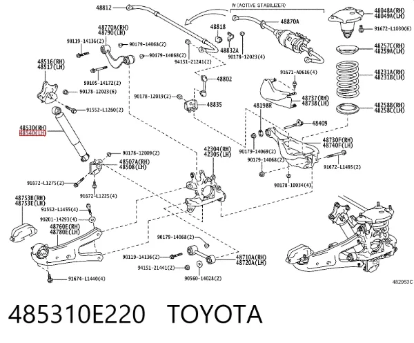 Amortiguador trasero derecho 485310E220 Toyota