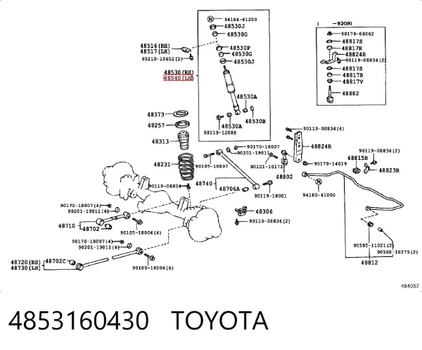 Amortiguador trasero derecho 4853160430 Toyota