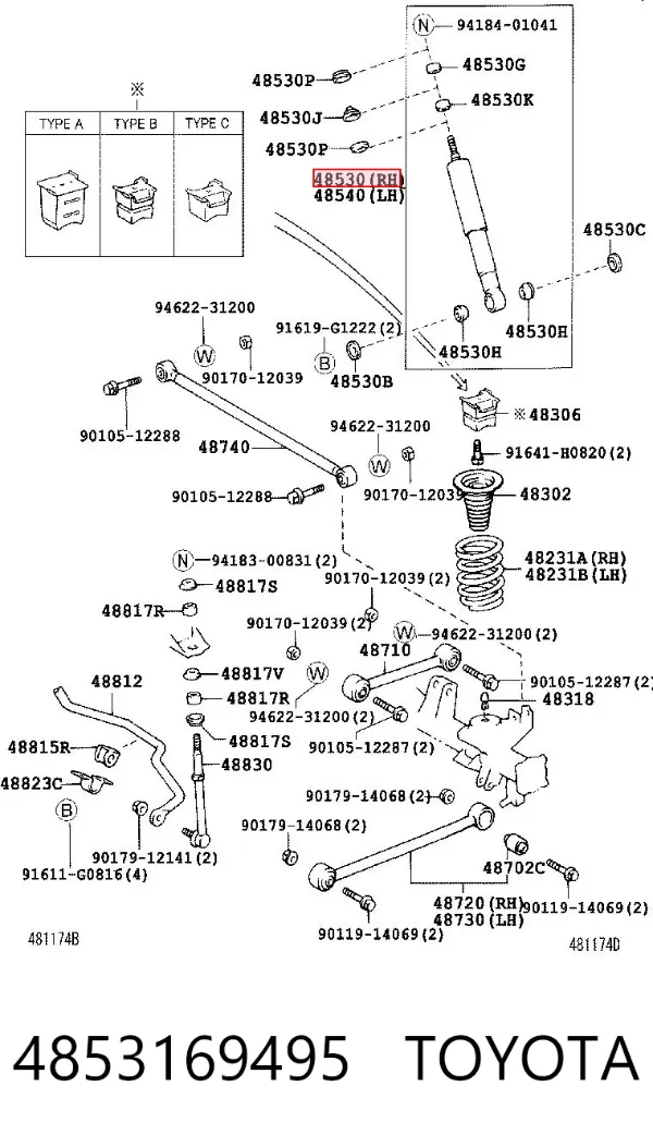 Amortiguador 4853169495 Toyota