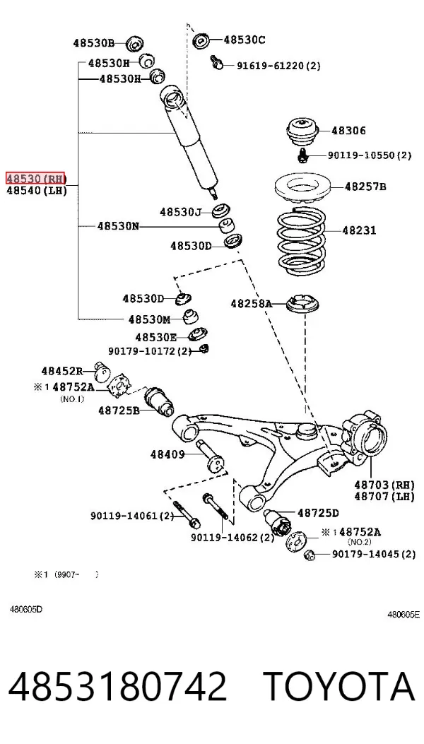 Amortiguador trasero derecho 4853180742 Toyota