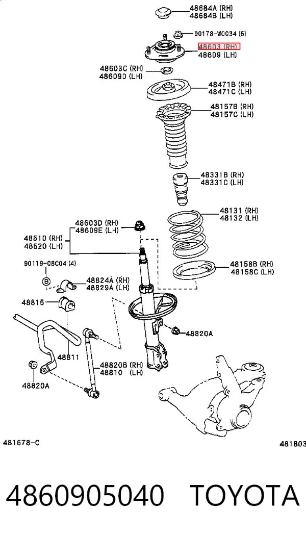 Soporte del amortiguador delantero 4860905040 Toyota