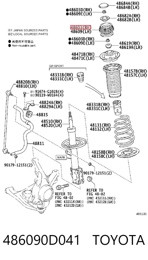Soporte del amortiguador delantero 486090D041 Toyota