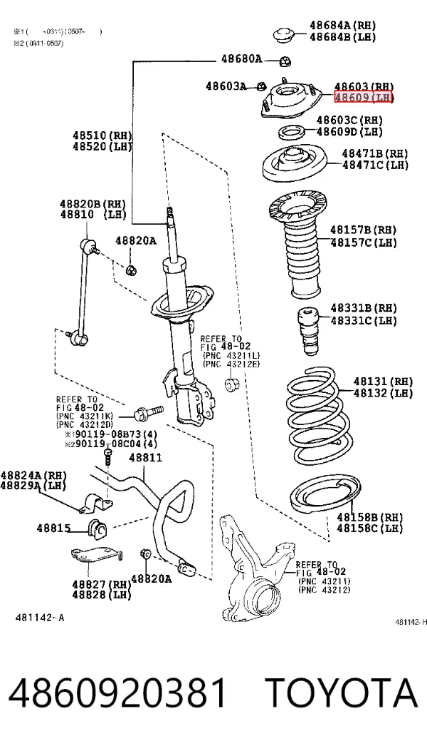 Soporte del amortiguador delantero 4860920381 Toyota
