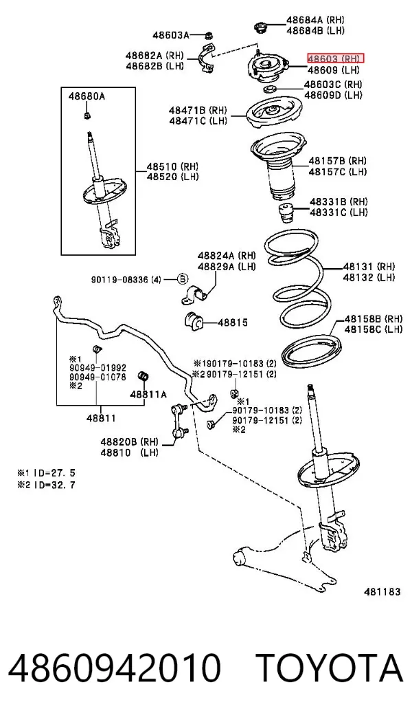Soporte del amortiguador delantero 4860942010 Toyota