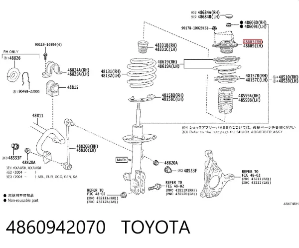 Soporte del amortiguador delantero 4860942070 Toyota