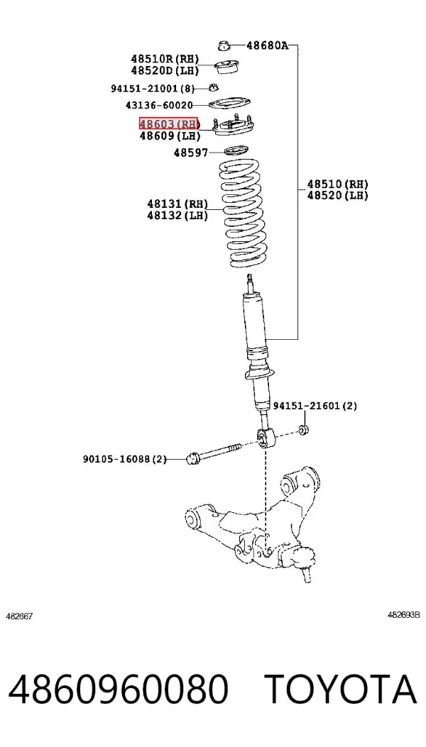 Soporte del amortiguador delantero 4860960080 Toyota