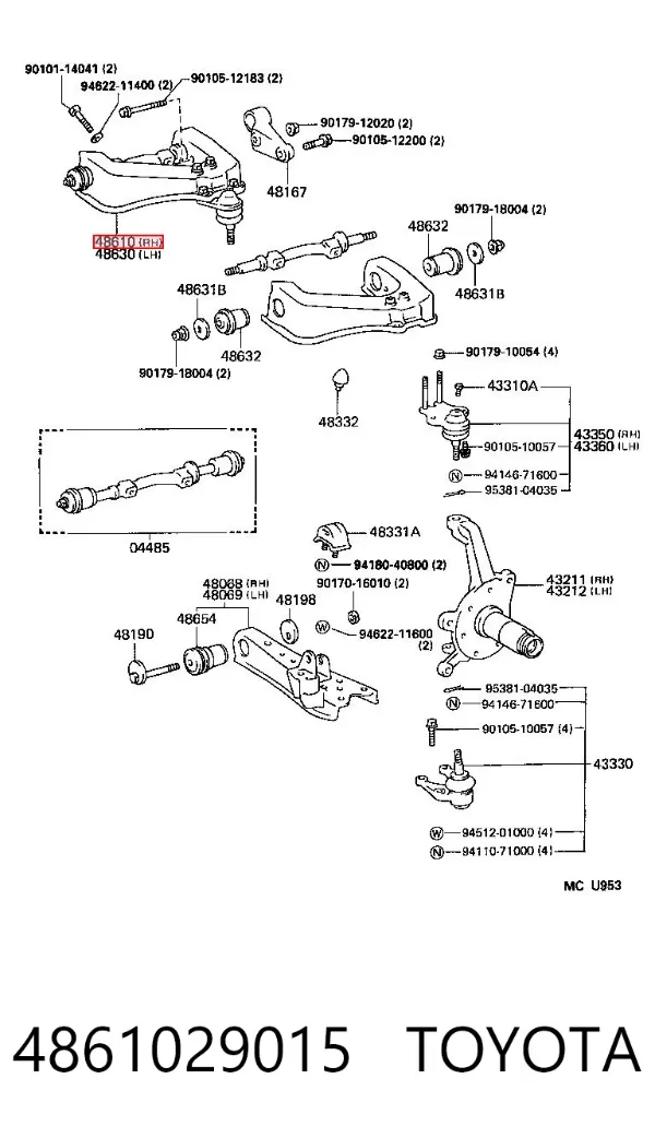 Brazo superior derecho de la suspensión delantera 4861029015 Toyota