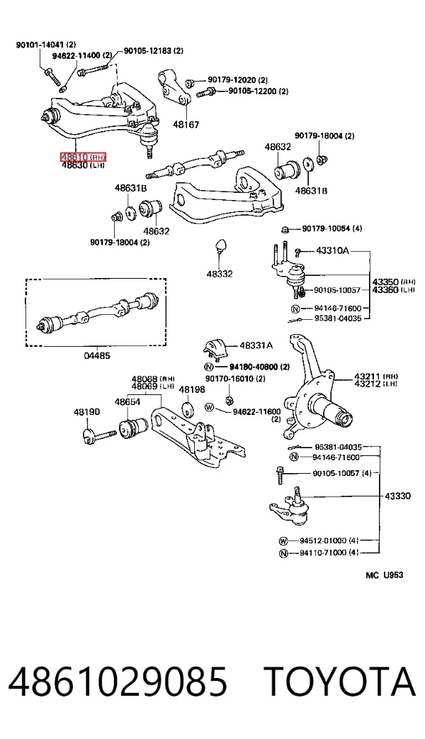 Brazo superior derecho de la suspensión delantera 4861029085 Toyota