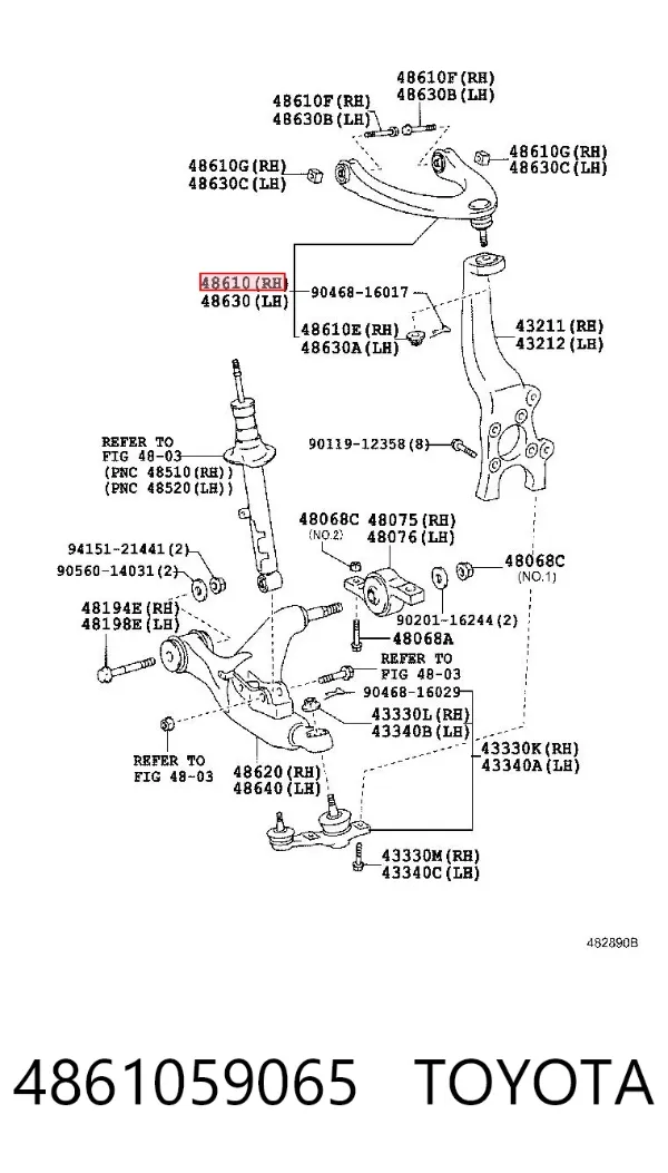 Brazo superior derecho de la suspensión delantera 4861059065 Toyota
