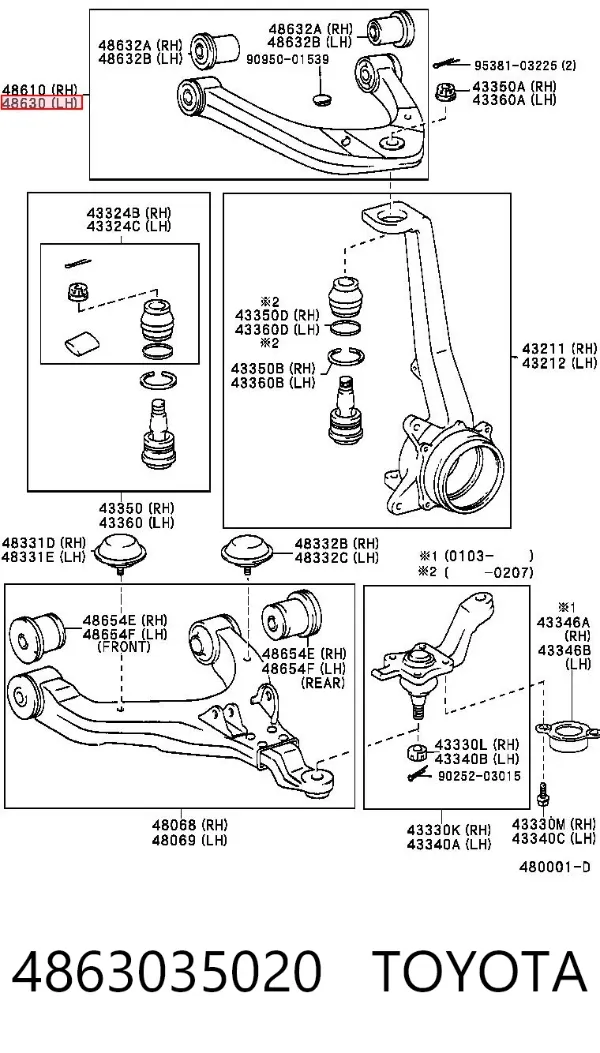 Brazo superior izquierdo de la suspensión delantera 4863035020 Toyota