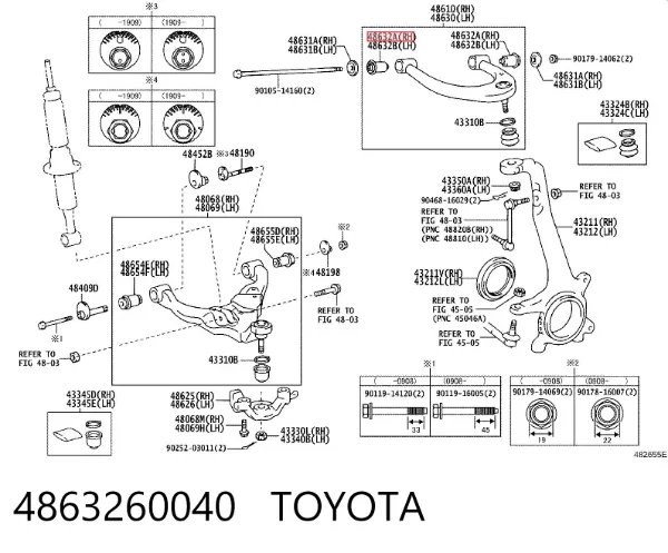 Buje del brazo de suspensión delantero superior 4863260040 Toyota