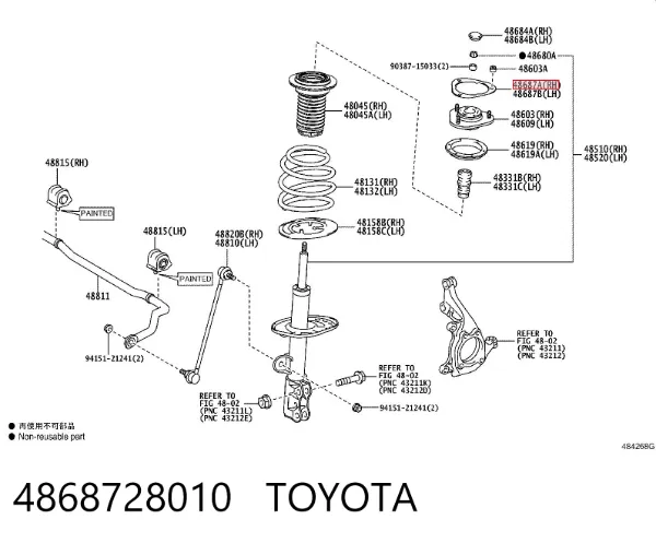 Junta de soporte del amortiguador delantero 4868728010 Toyota